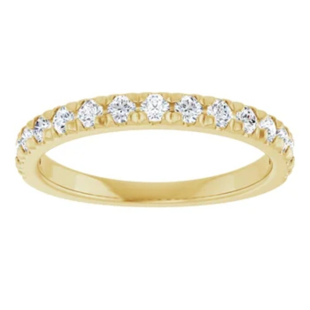 14K Yellow Gold 2mm Round French-Set Anniversary Band Set w Lab Diamonds 5.25